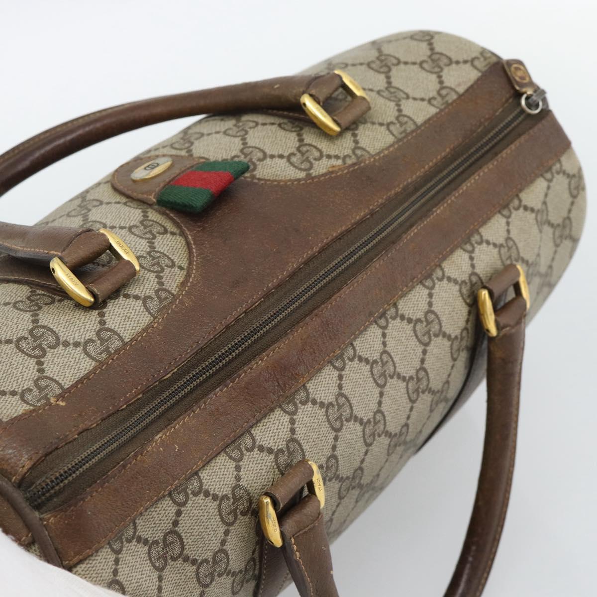 GUCCI GG Supreme Web Sherry Line Boston Bag PVC Beige Gold 58 02 007 Auth mr2687
