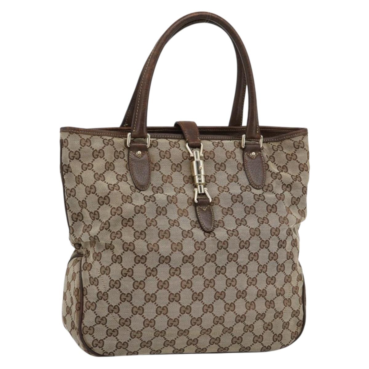 GUCCI GG Canvas Hand Bag Beige Gold 145818 Auth mr2688