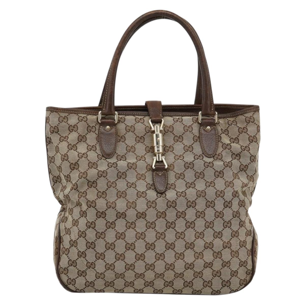 GUCCI GG Canvas Hand Bag Beige Gold 145818 Auth mr2688