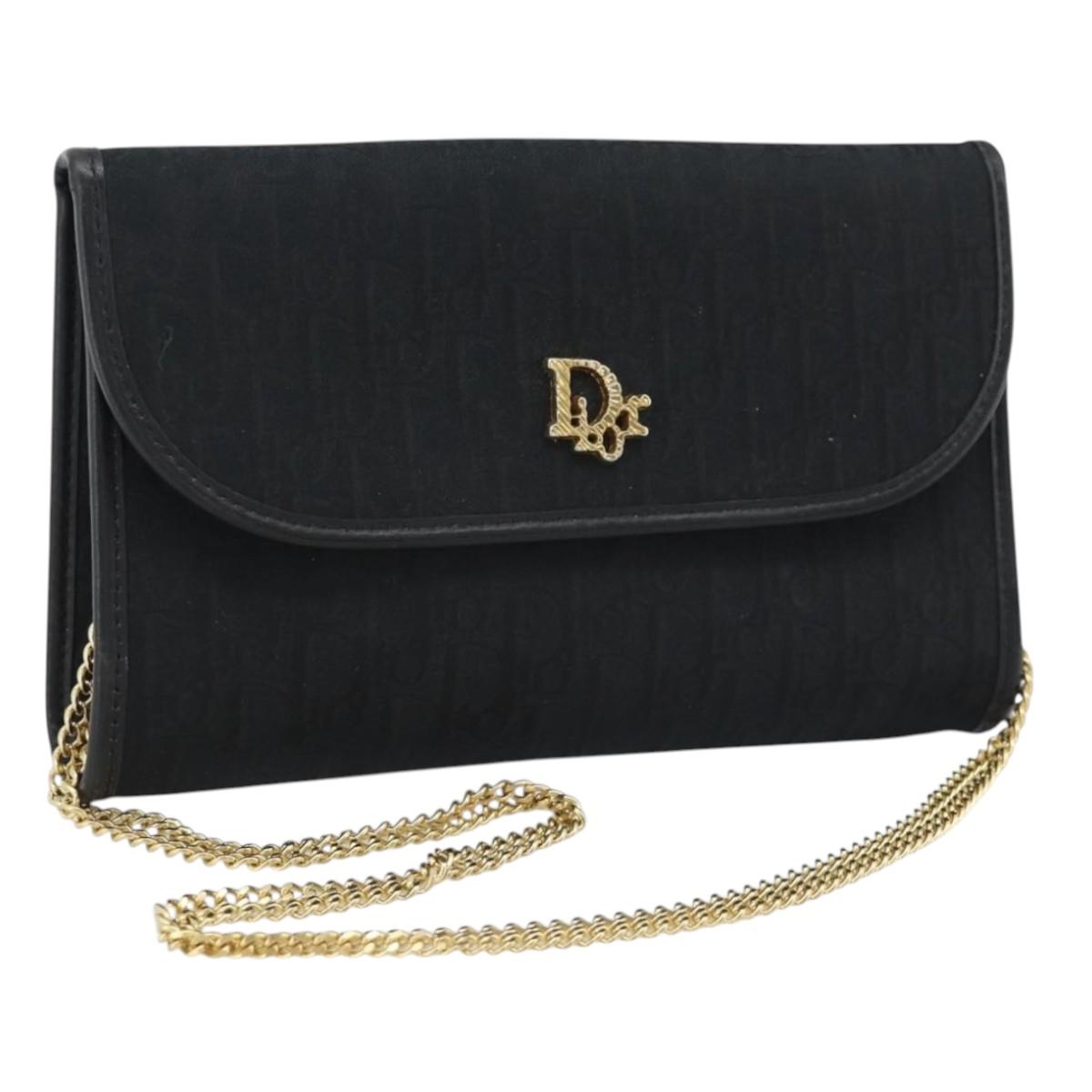 Christian Dior Trotter Canvas Chain Shoulder Bag Black Gold Auth mr2689A