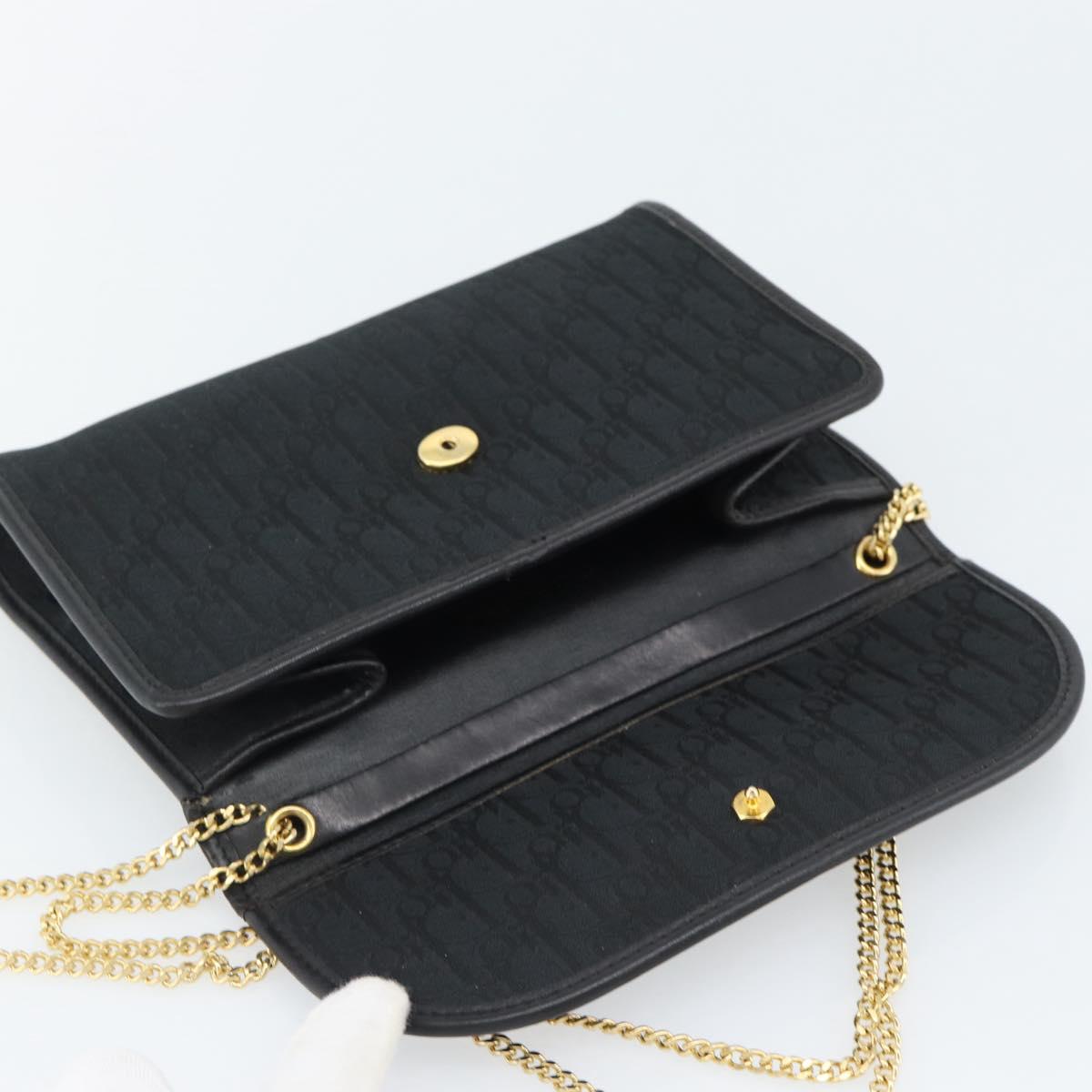 Christian Dior Trotter Canvas Chain Shoulder Bag Black Gold Auth mr2689A