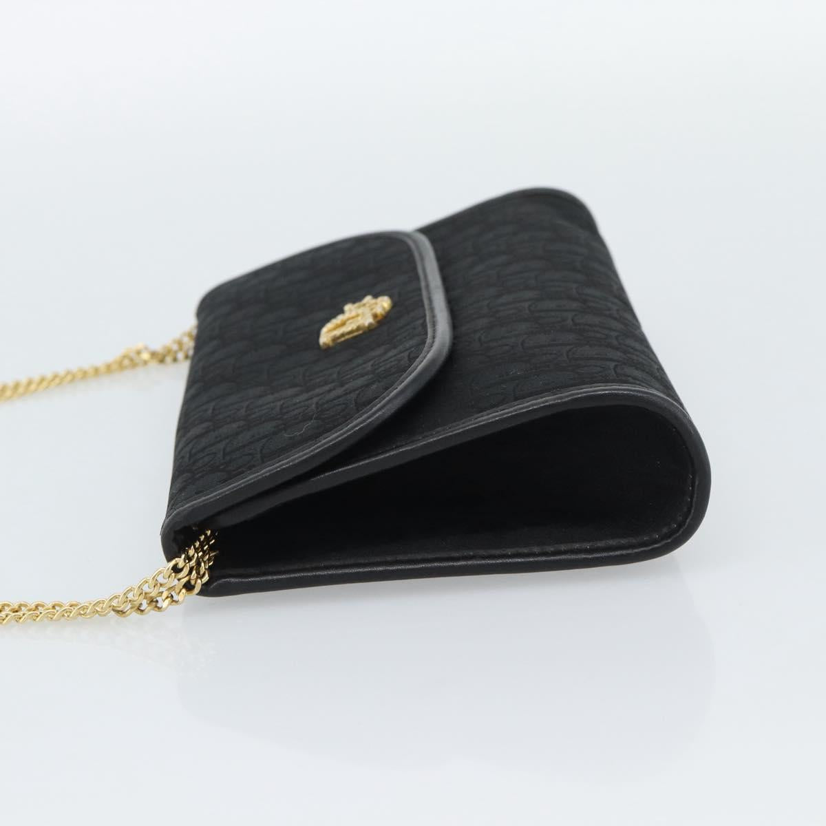Christian Dior Trotter Canvas Chain Shoulder Bag Black Gold Auth mr2689A