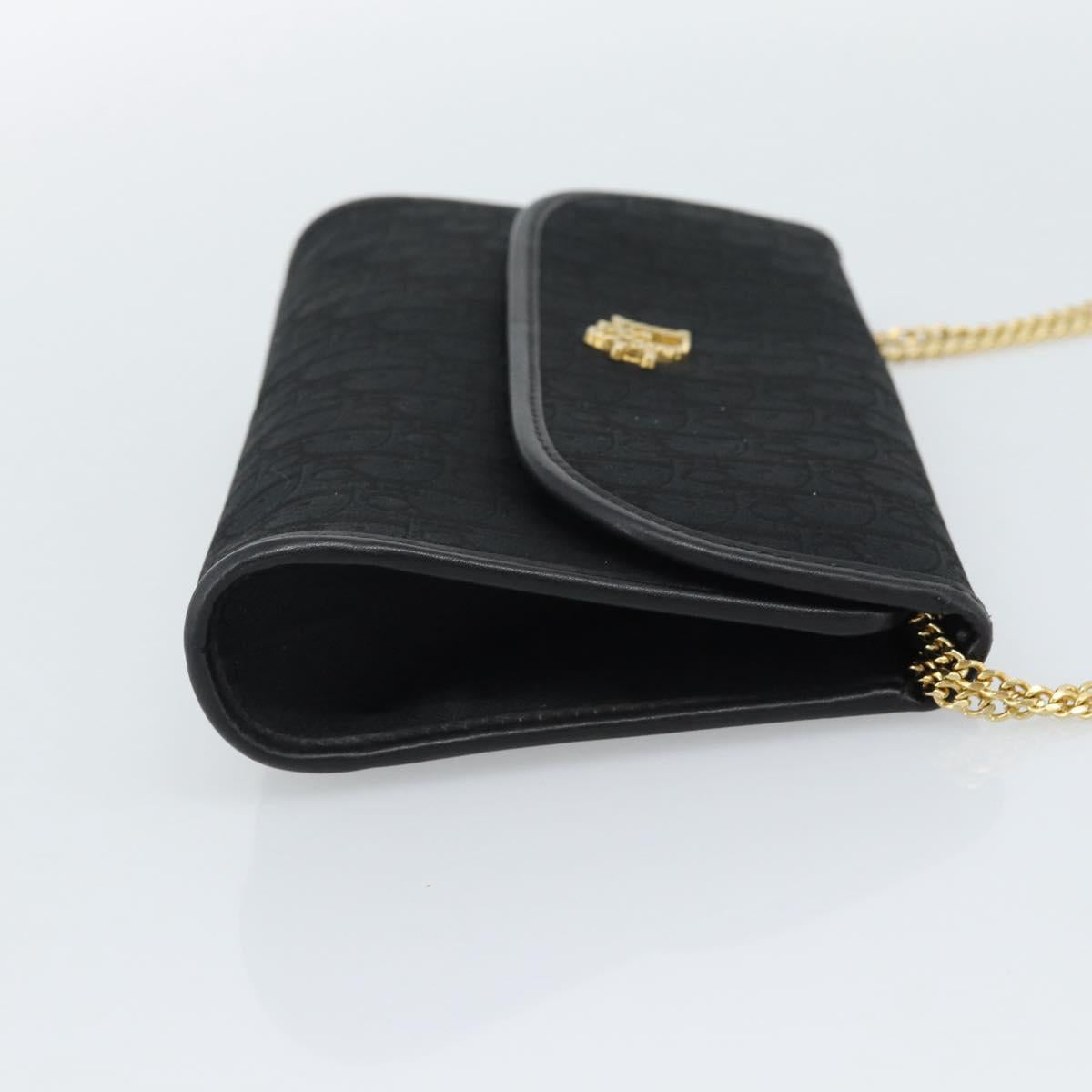 Christian Dior Trotter Canvas Chain Shoulder Bag Black Gold Auth mr2689A