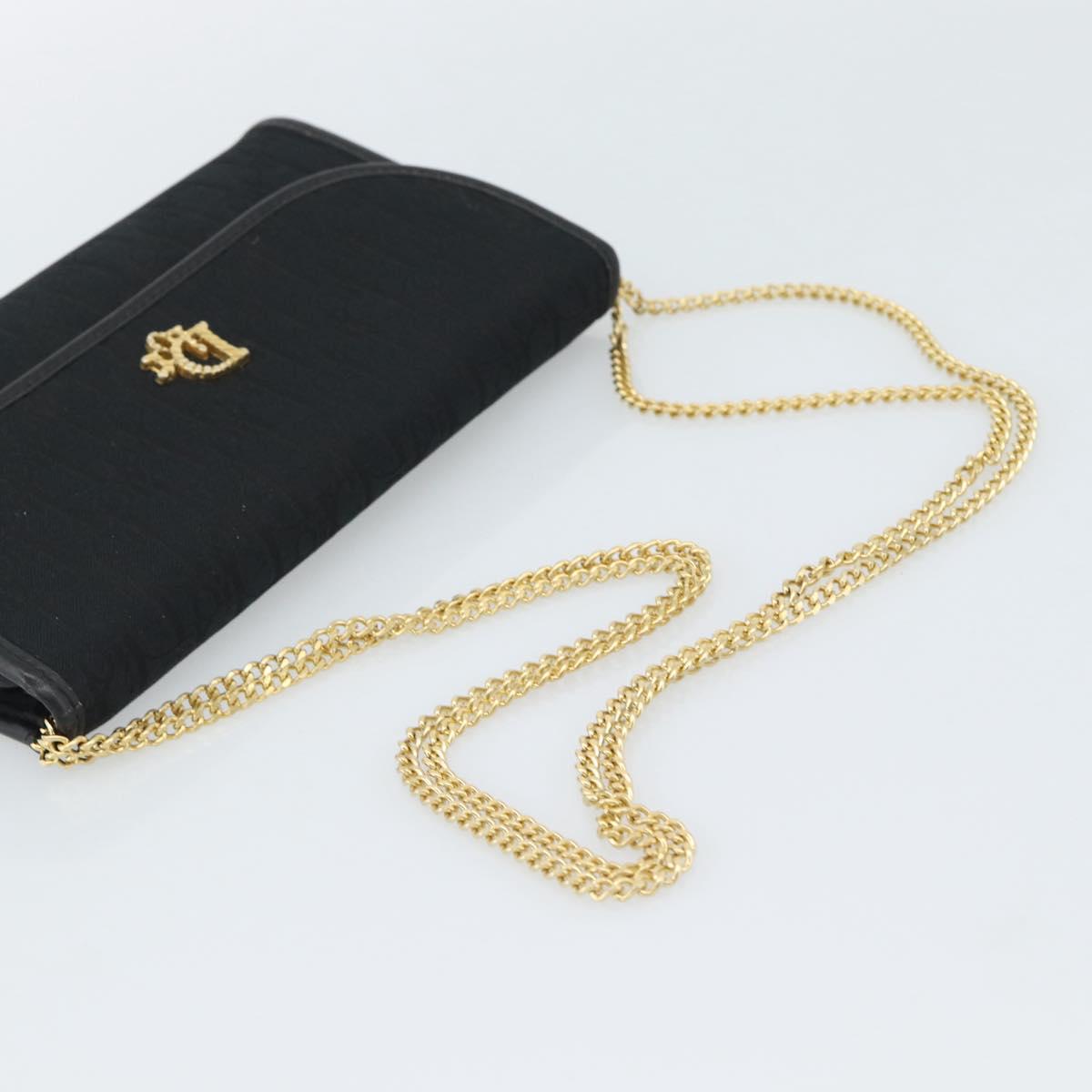 Christian Dior Trotter Canvas Chain Shoulder Bag Black Gold Auth mr2689A