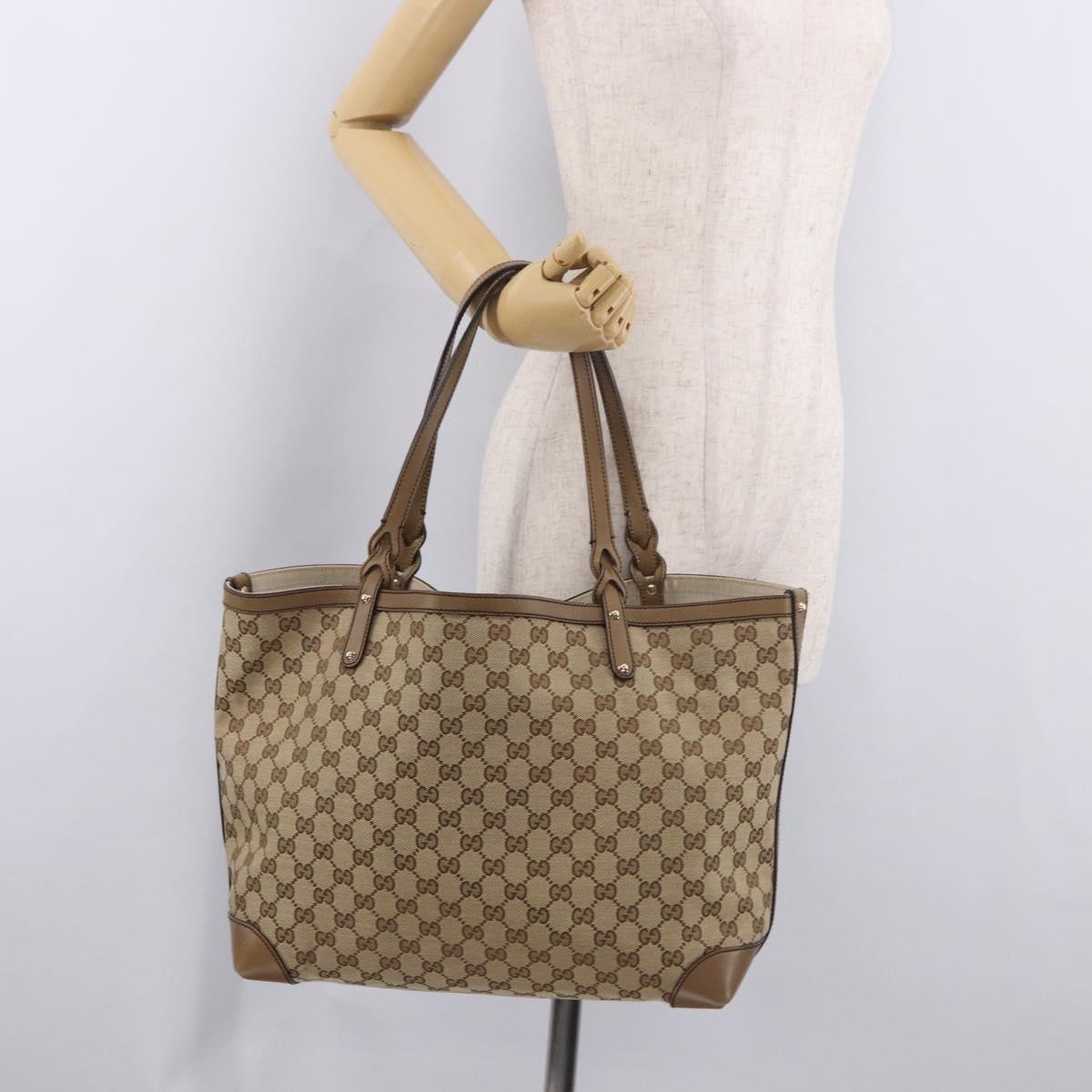 GUCCI GG Canvas Tote Bag Beige Gold 247209 Auth mr2690A