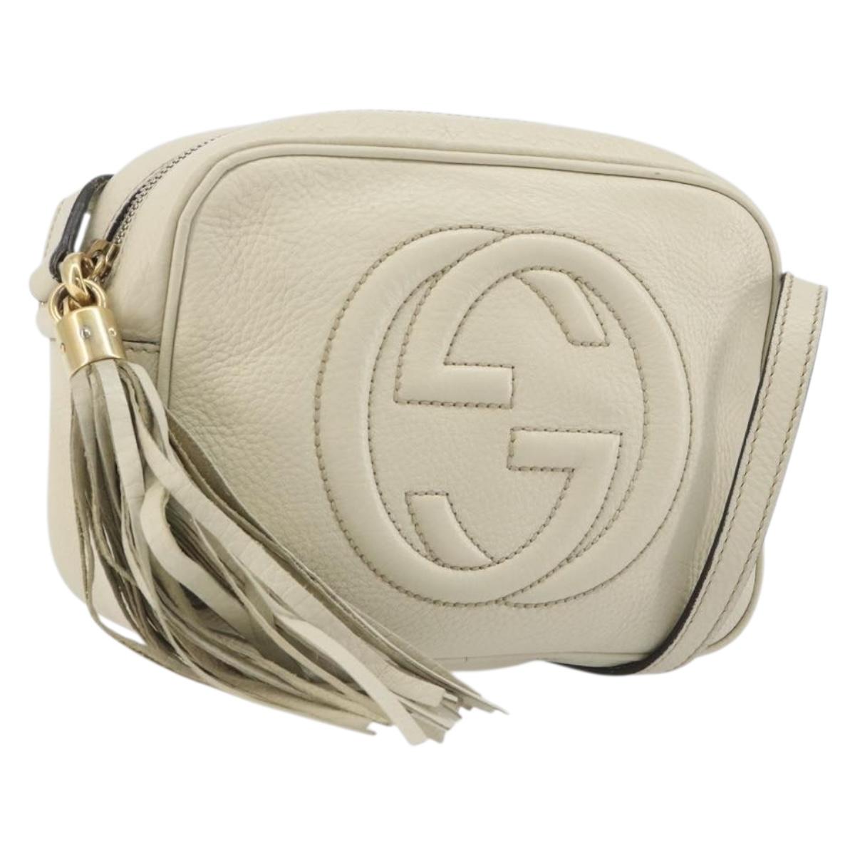 GUCCI Shoulder Bag Leather White Gold 308364 Auth mr2693
