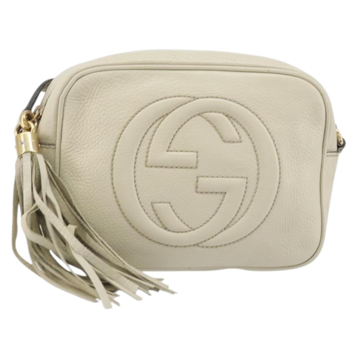 GUCCI Shoulder Bag Leather White Gold 308364 Auth mr2693