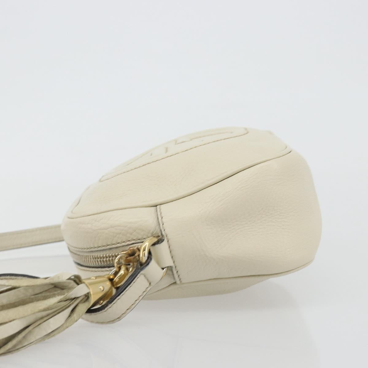 GUCCI Shoulder Bag Leather White Gold 308364 Auth mr2693