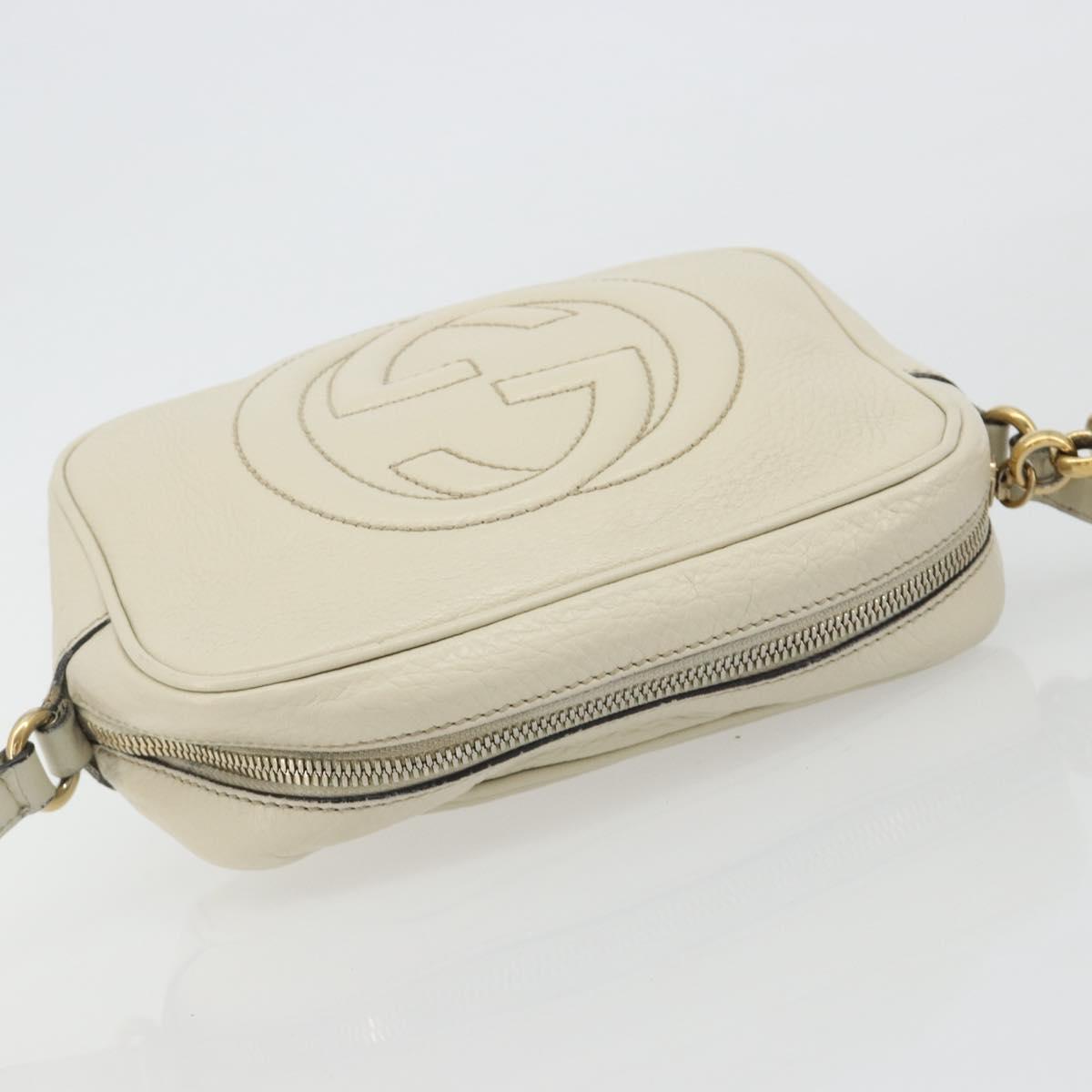 GUCCI Shoulder Bag Leather White Gold 308364 Auth mr2693
