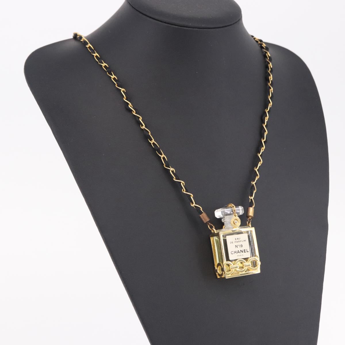 CHANEL Perfume Necklace Metal Gold CC Auth mr2694