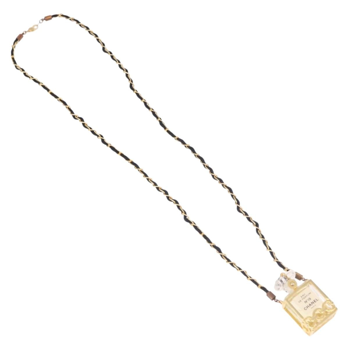 CHANEL Perfume Necklace Metal Gold CC Auth mr2694