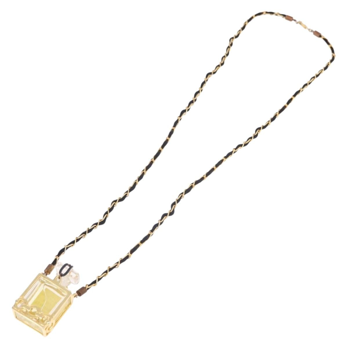 CHANEL Perfume Necklace Metal Gold CC Auth mr2694