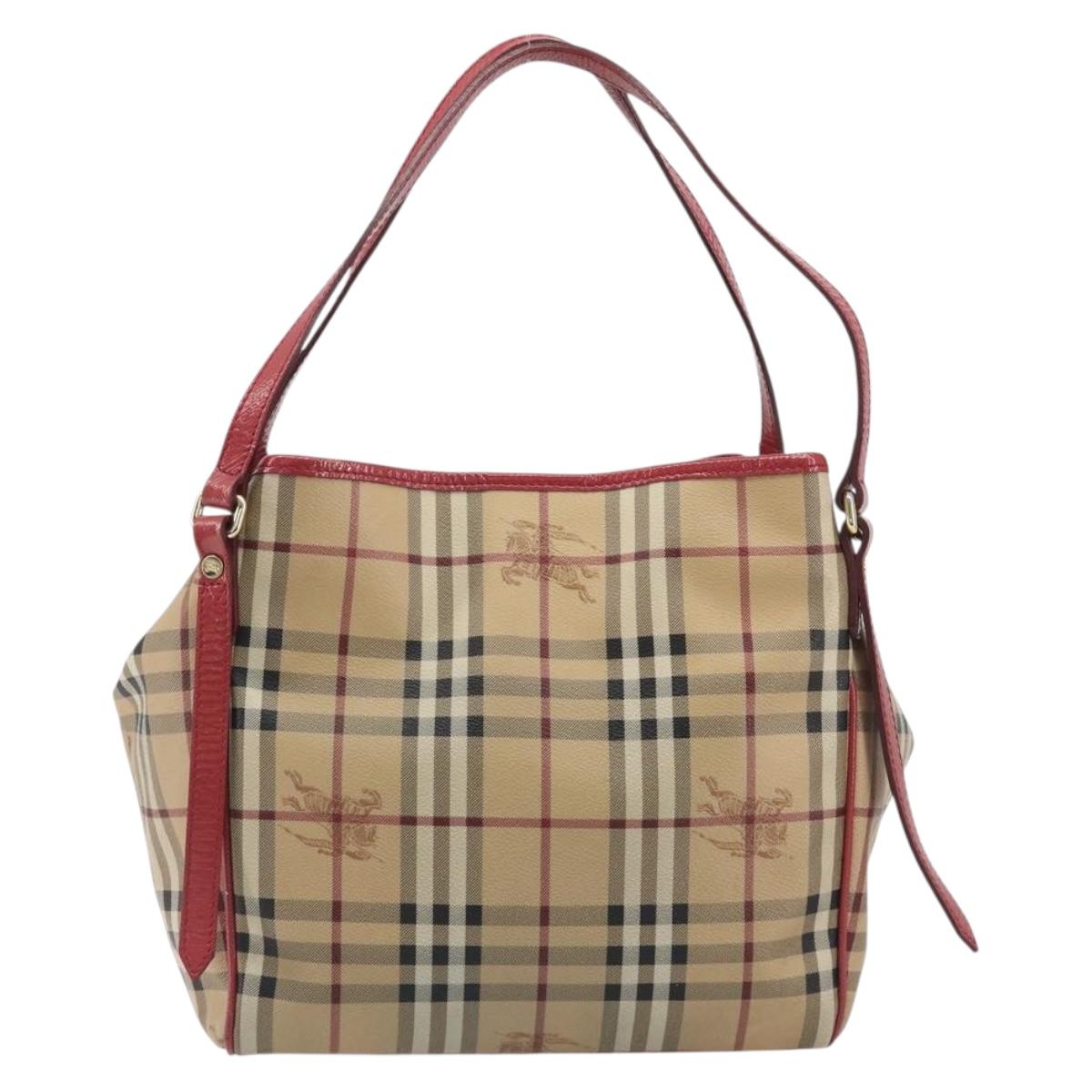 BURBERRY Nova Check Shoulder Bag PVC Beige Gold Auth mr2695