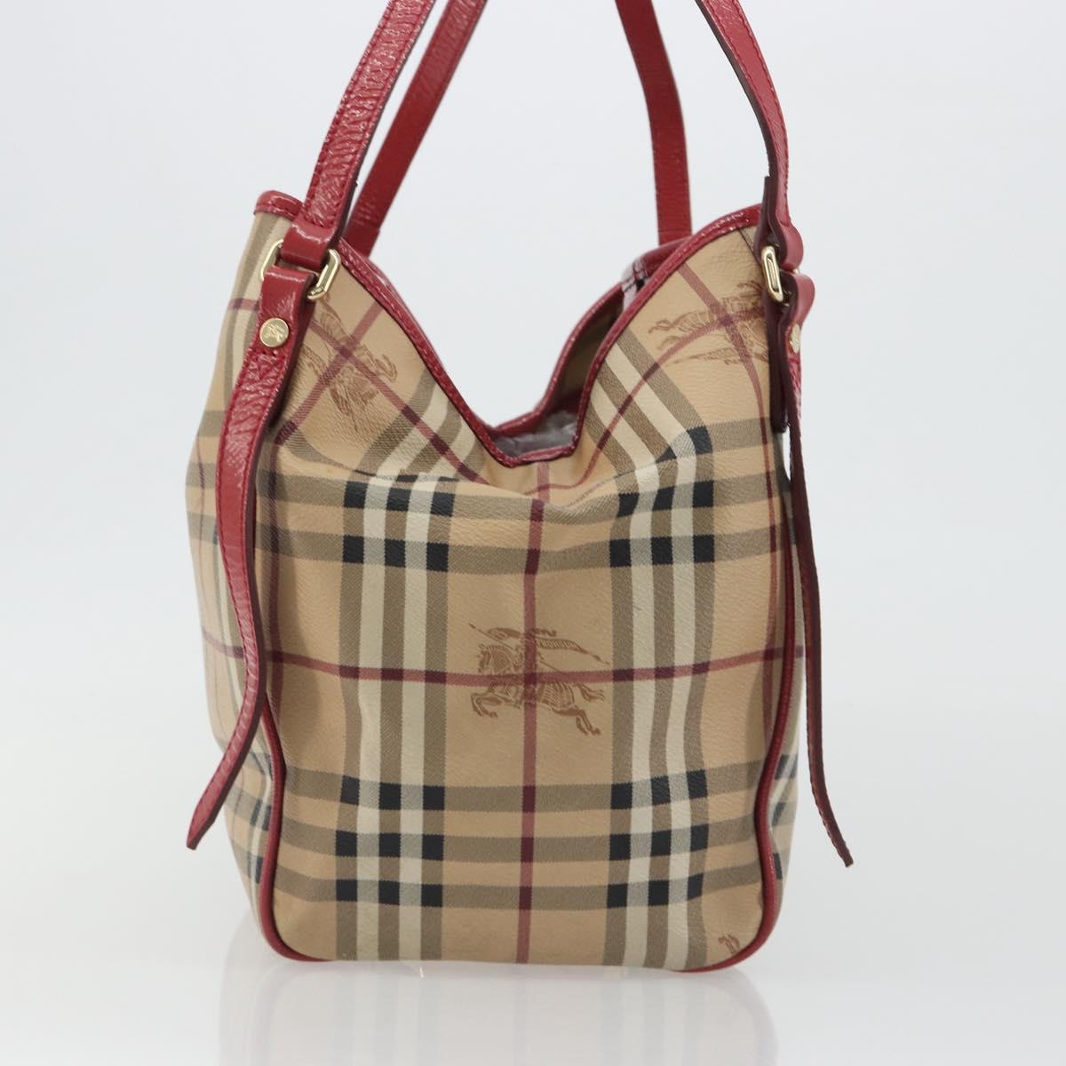 BURBERRY Nova Check Shoulder Bag PVC Beige Gold Auth mr2695