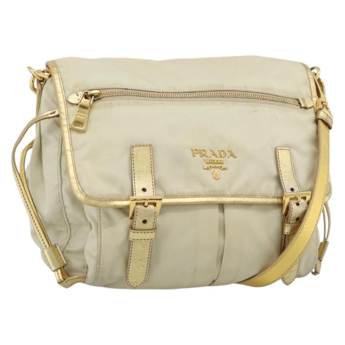 PRADA Shoulder Bag Nylon Gold Auth mr2696