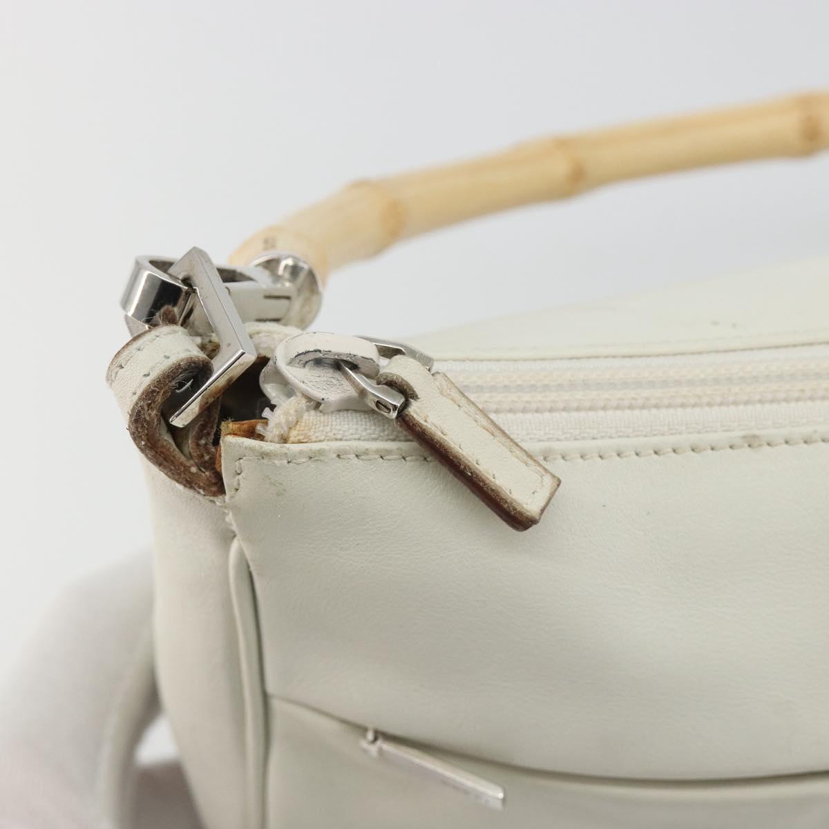 GUCCI Bamboo Shoulder Bag Leather White Silver 001 3870 Auth mr2697