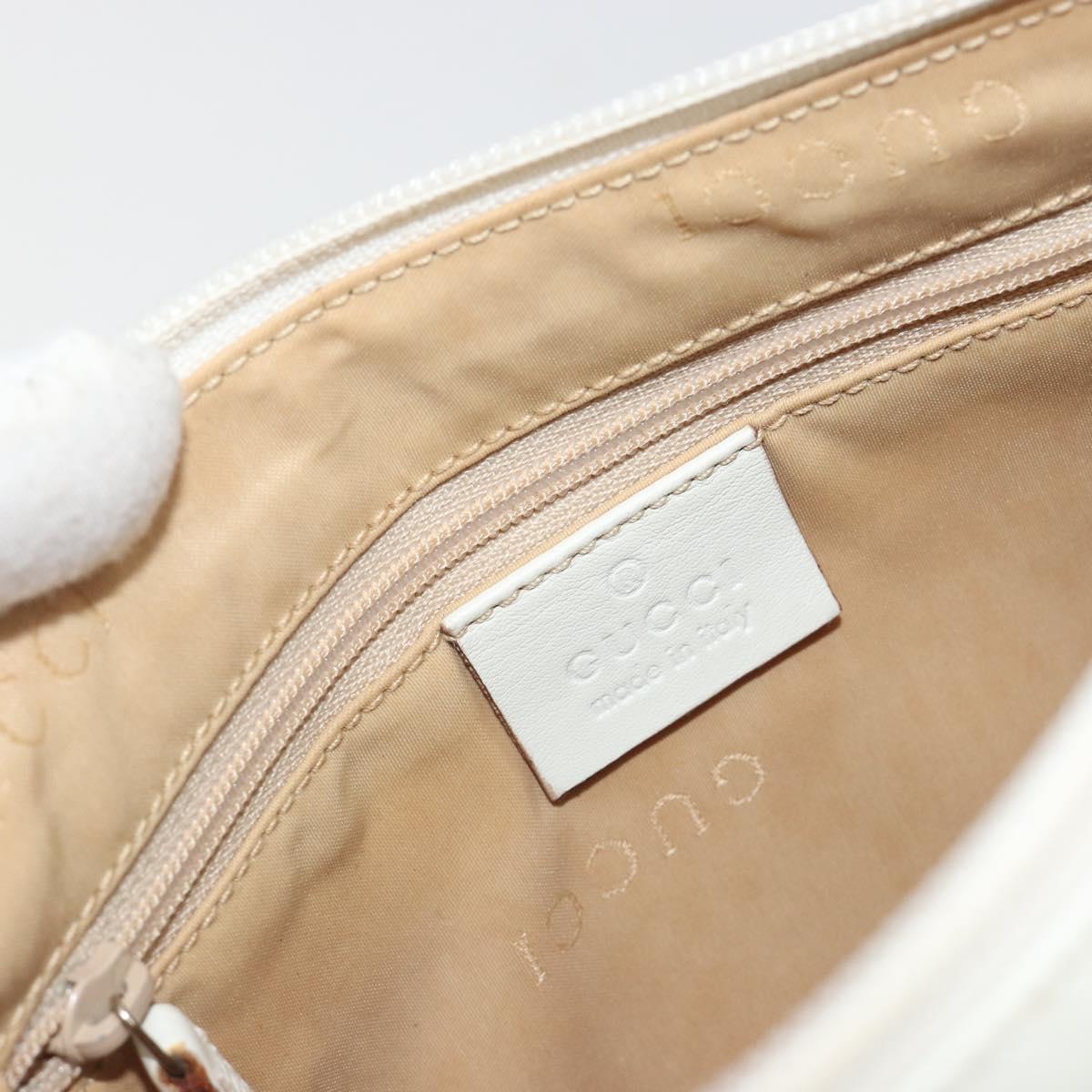 GUCCI Bamboo Shoulder Bag Leather White Silver 001 3870 Auth mr2697