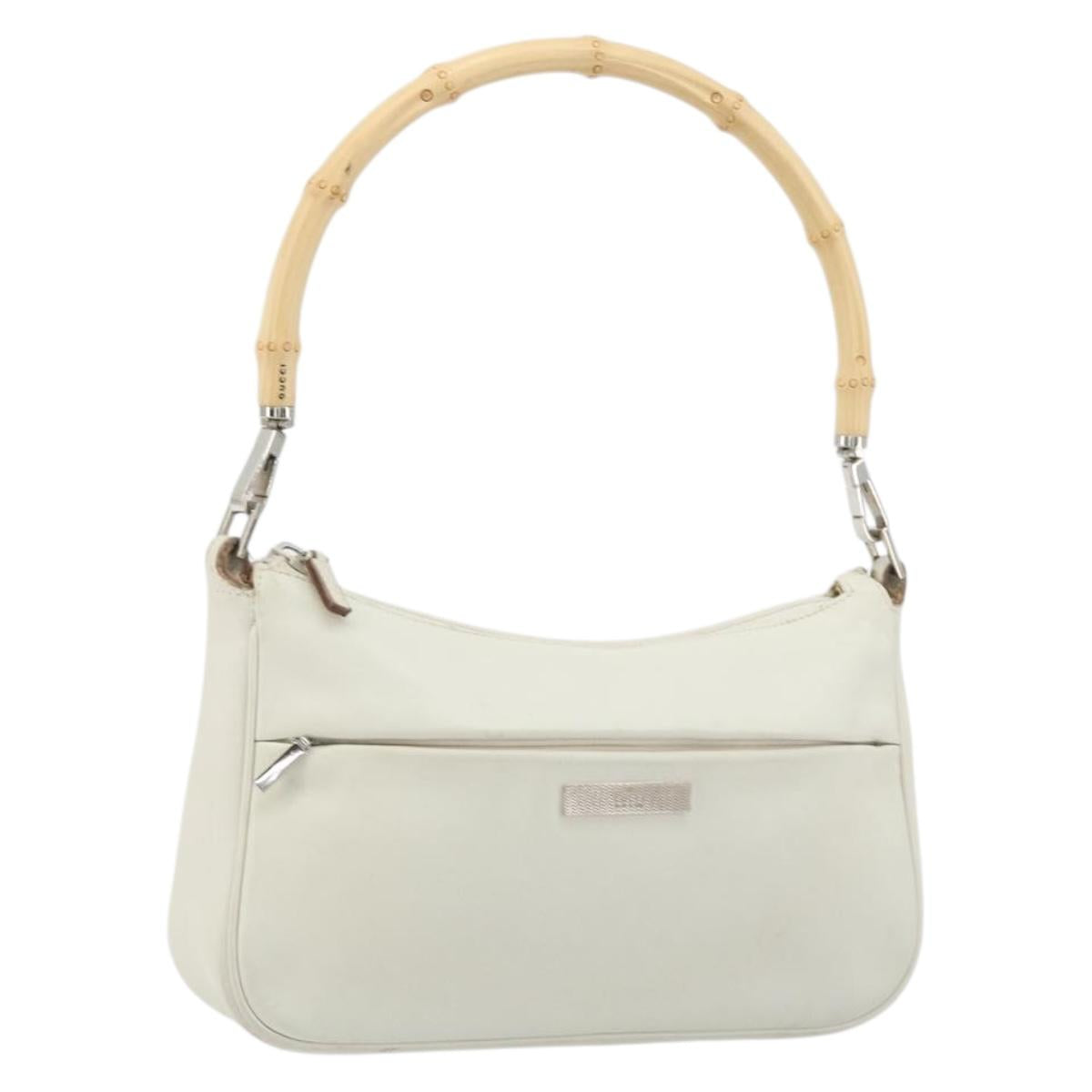 GUCCI Bamboo Shoulder Bag Leather White Silver 001 3870 Auth mr2697