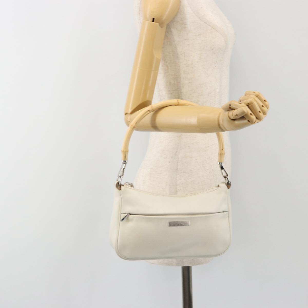 GUCCI Bamboo Shoulder Bag Leather White Silver 001 3870 Auth mr2697