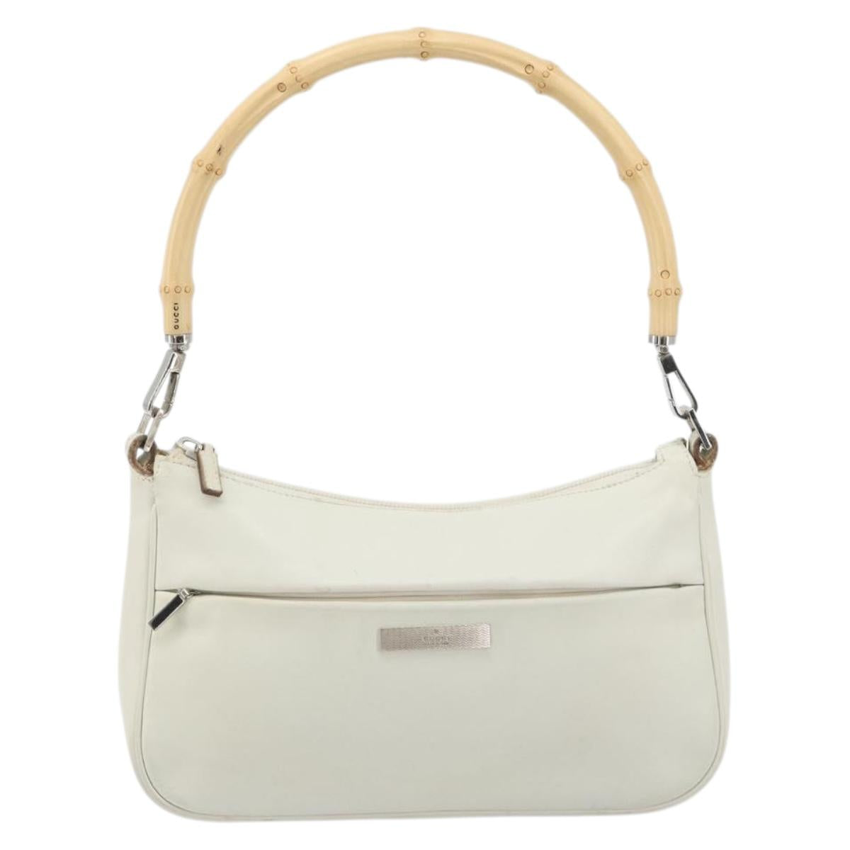 GUCCI Bamboo Shoulder Bag Leather White Silver 001 3870 Auth mr2697
