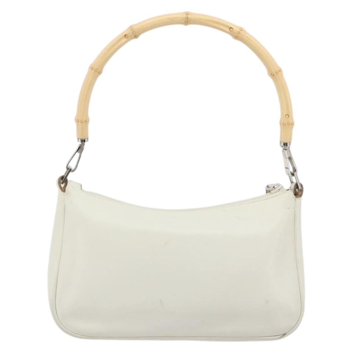 GUCCI Bamboo Shoulder Bag Leather White Silver 001 3870 Auth mr2697