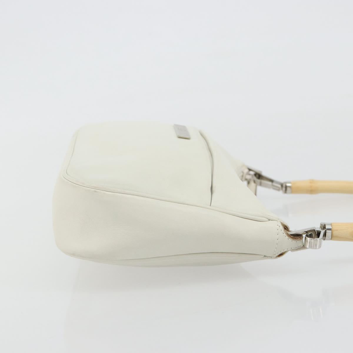 GUCCI Bamboo Shoulder Bag Leather White Silver 001 3870 Auth mr2697