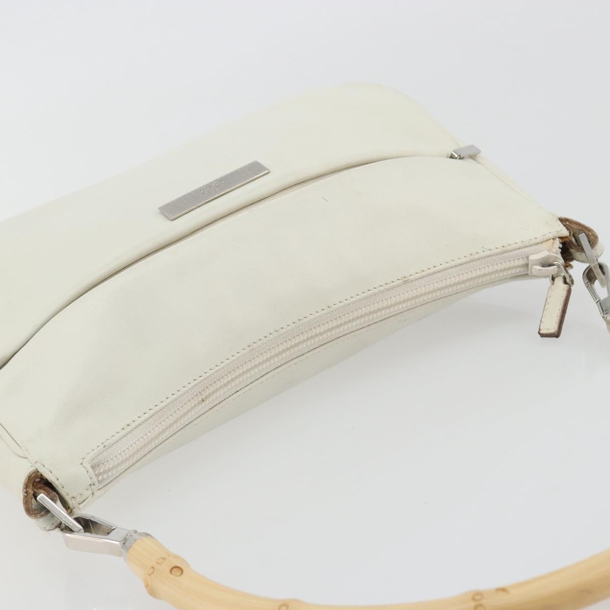GUCCI Bamboo Shoulder Bag Leather White Silver 001 3870 Auth mr2697