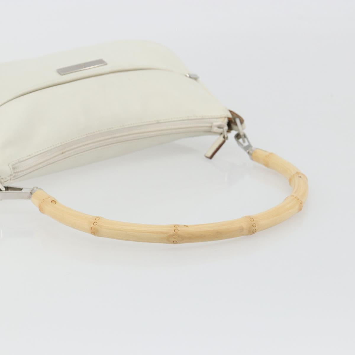 GUCCI Bamboo Shoulder Bag Leather White Silver 001 3870 Auth mr2697