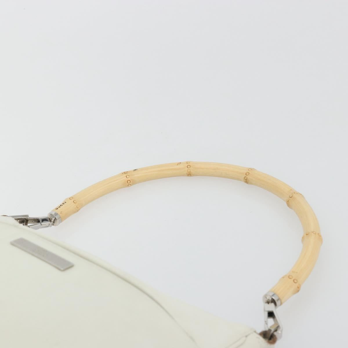 GUCCI Bamboo Shoulder Bag Leather White Silver 001 3870 Auth mr2697