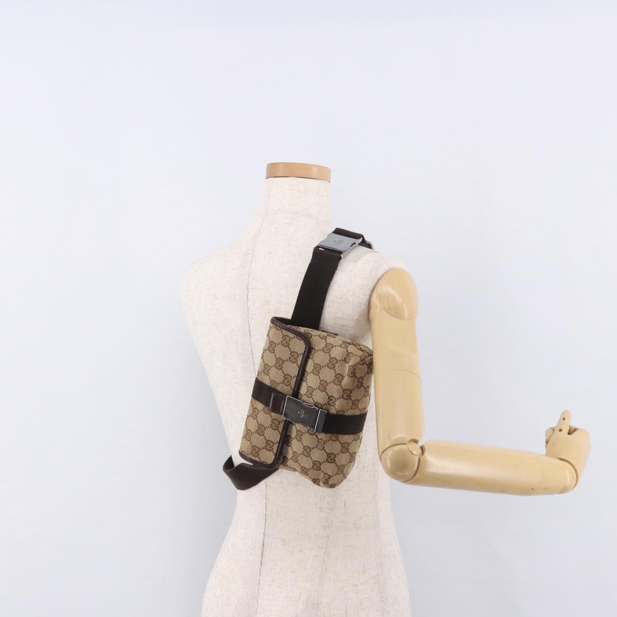 GUCCI GG Canvas Body Bag Beige Silver 131236 Auth mr2698