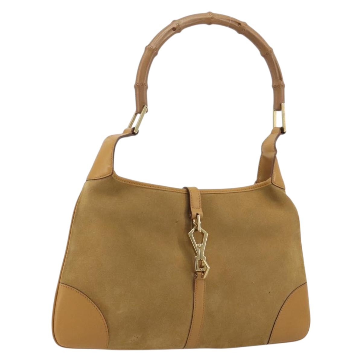 GUCCI Bamboo Shoulder Bag Suede Leather Brown Gold 001 4060 Auth mr2700A