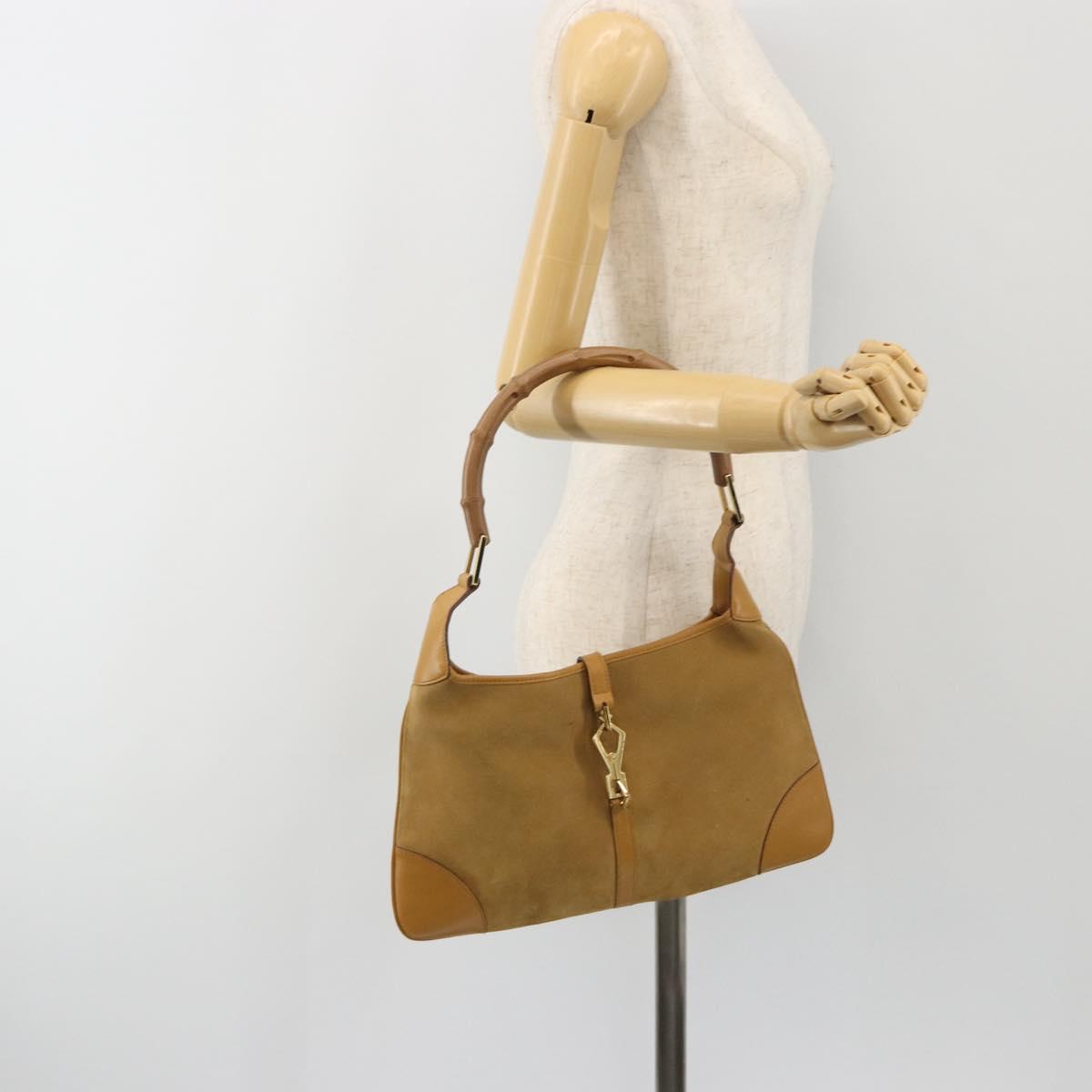 GUCCI Bamboo Shoulder Bag Suede Leather Brown Gold 001 4060 Auth mr2700A
