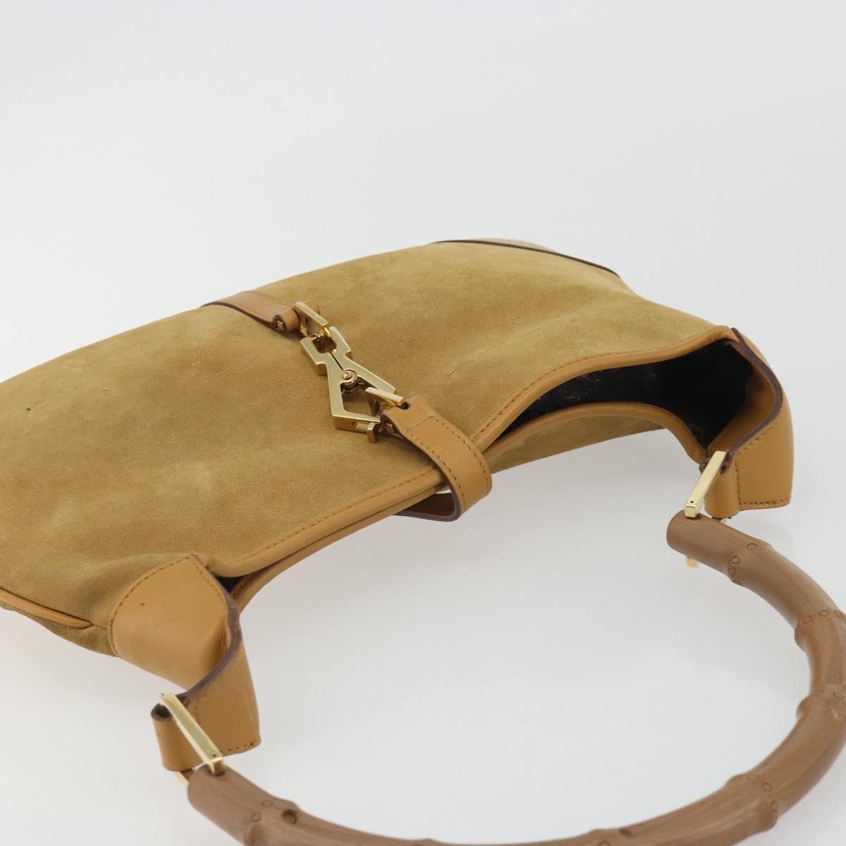 GUCCI Bamboo Shoulder Bag Suede Leather Brown Gold 001 4060 Auth mr2700A