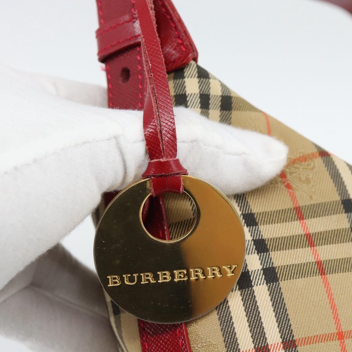 BURBERRY Nova Check Hand Bag Canvas Beige Gold Auth mr2701