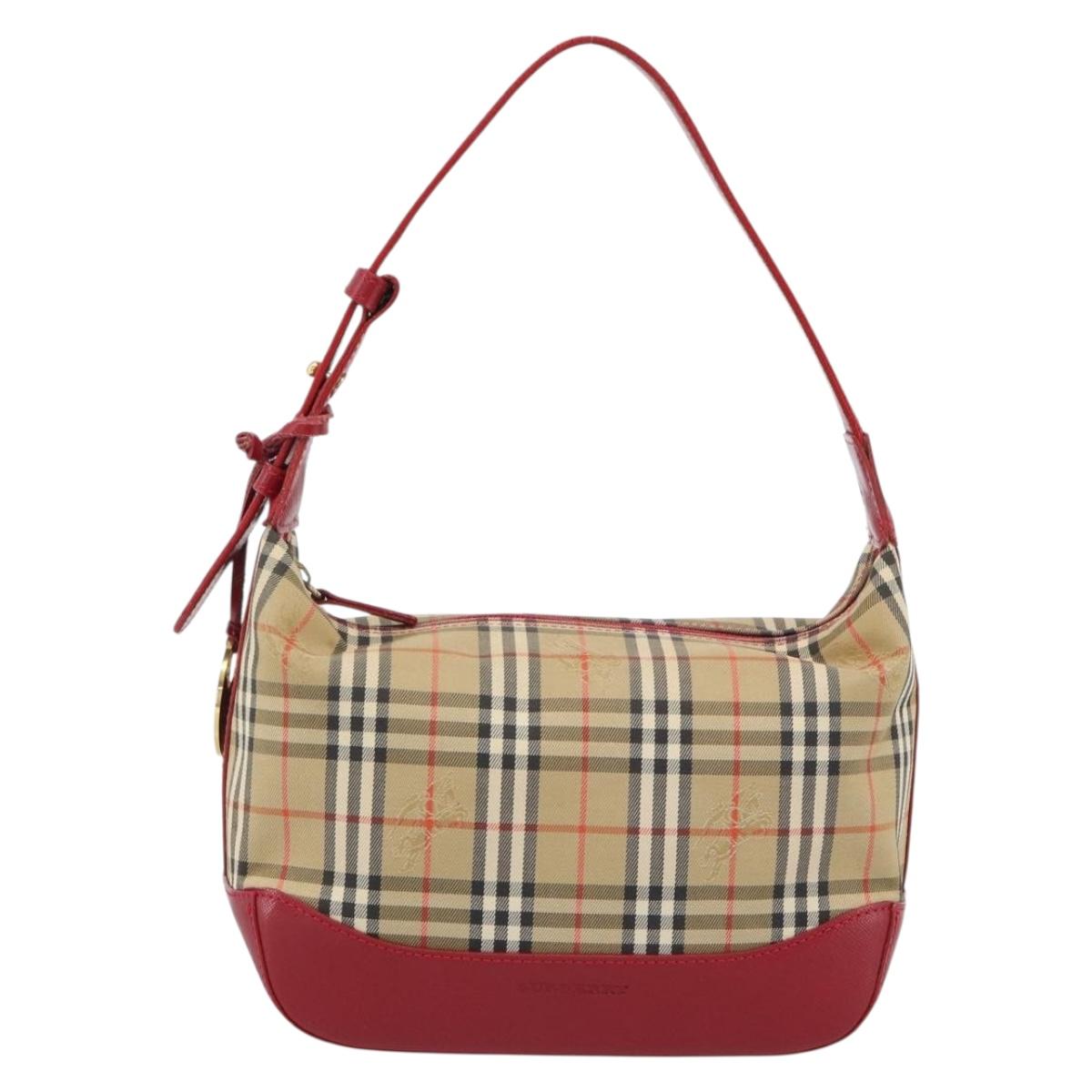 BURBERRY Nova Check Hand Bag Canvas Beige Gold Auth mr2701
