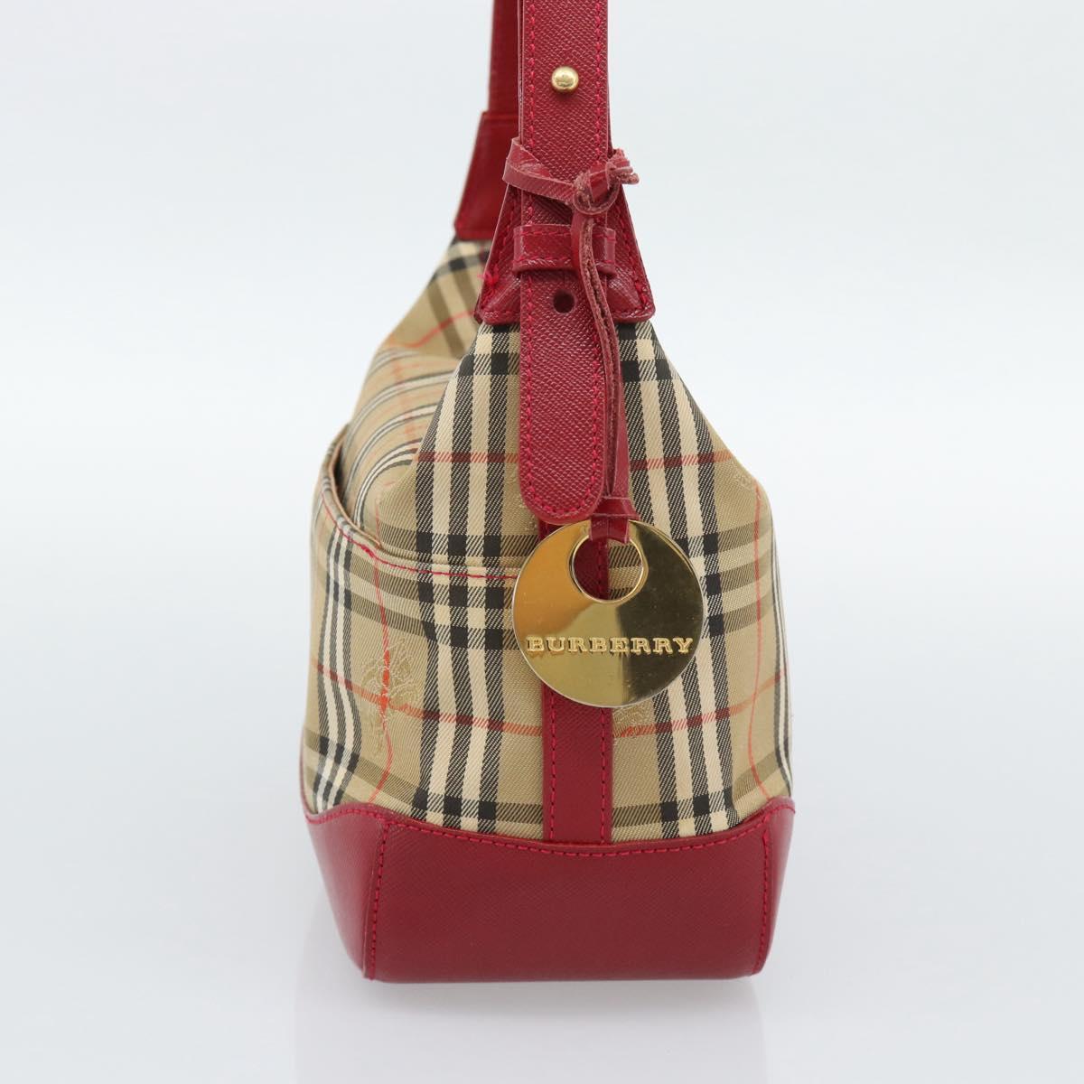 BURBERRY Nova Check Hand Bag Canvas Beige Gold Auth mr2701