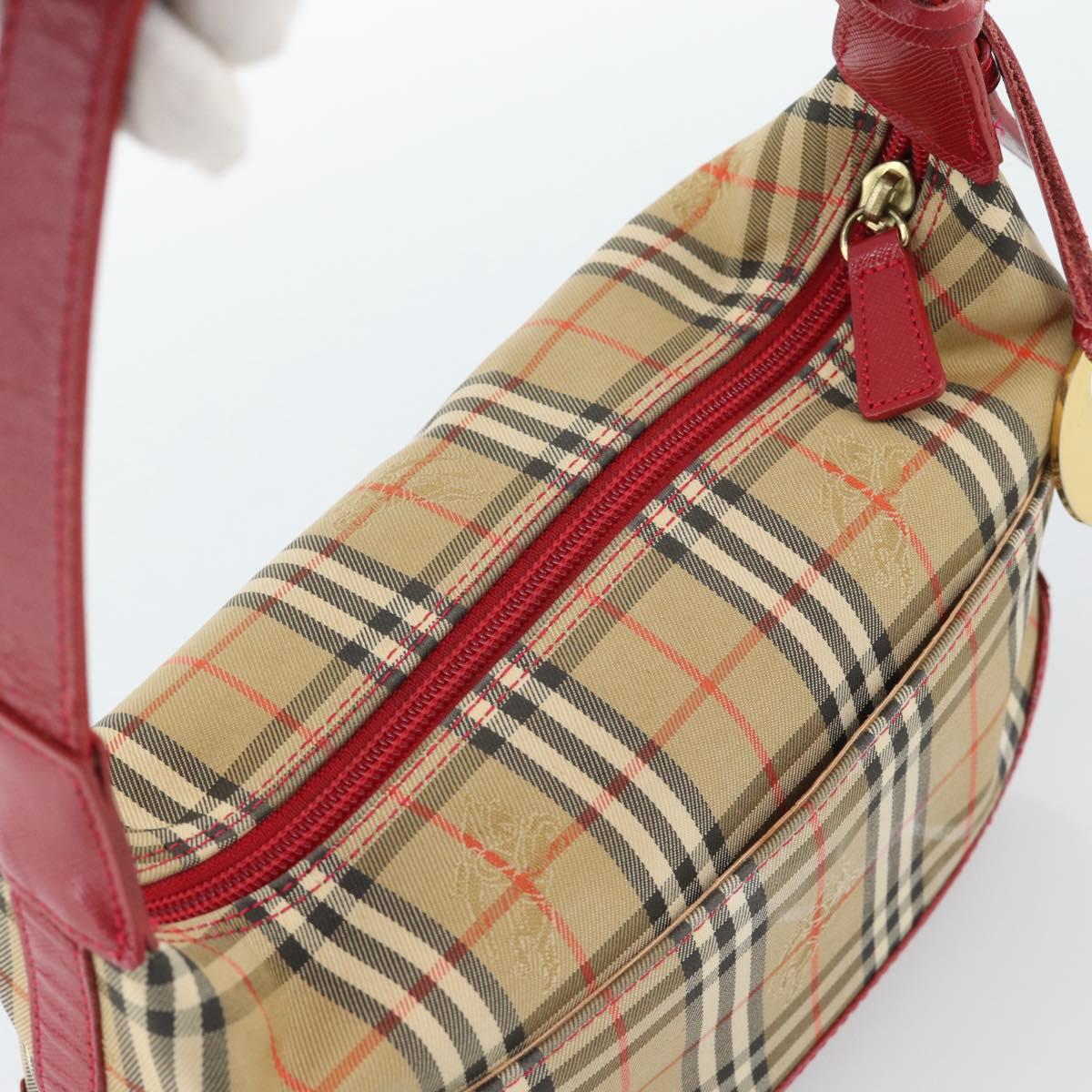 BURBERRY Nova Check Hand Bag Canvas Beige Gold Auth mr2701