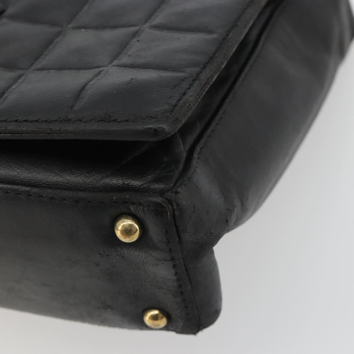 CHANEL Choco Bar Line Shoulder Bag Leather Black Silver CC Auth mr2705