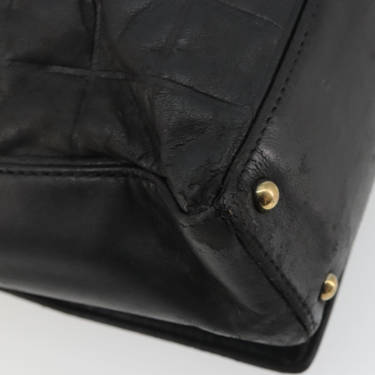 CHANEL Choco Bar Line Shoulder Bag Leather Black Silver CC Auth mr2705
