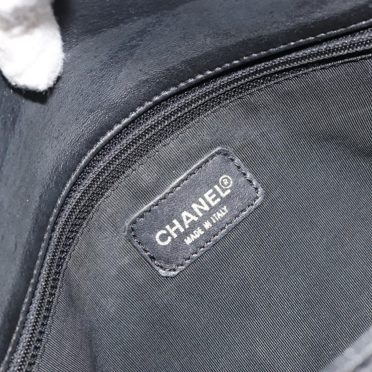 CHANEL Choco Bar Line Shoulder Bag Leather Black Silver CC Auth mr2705
