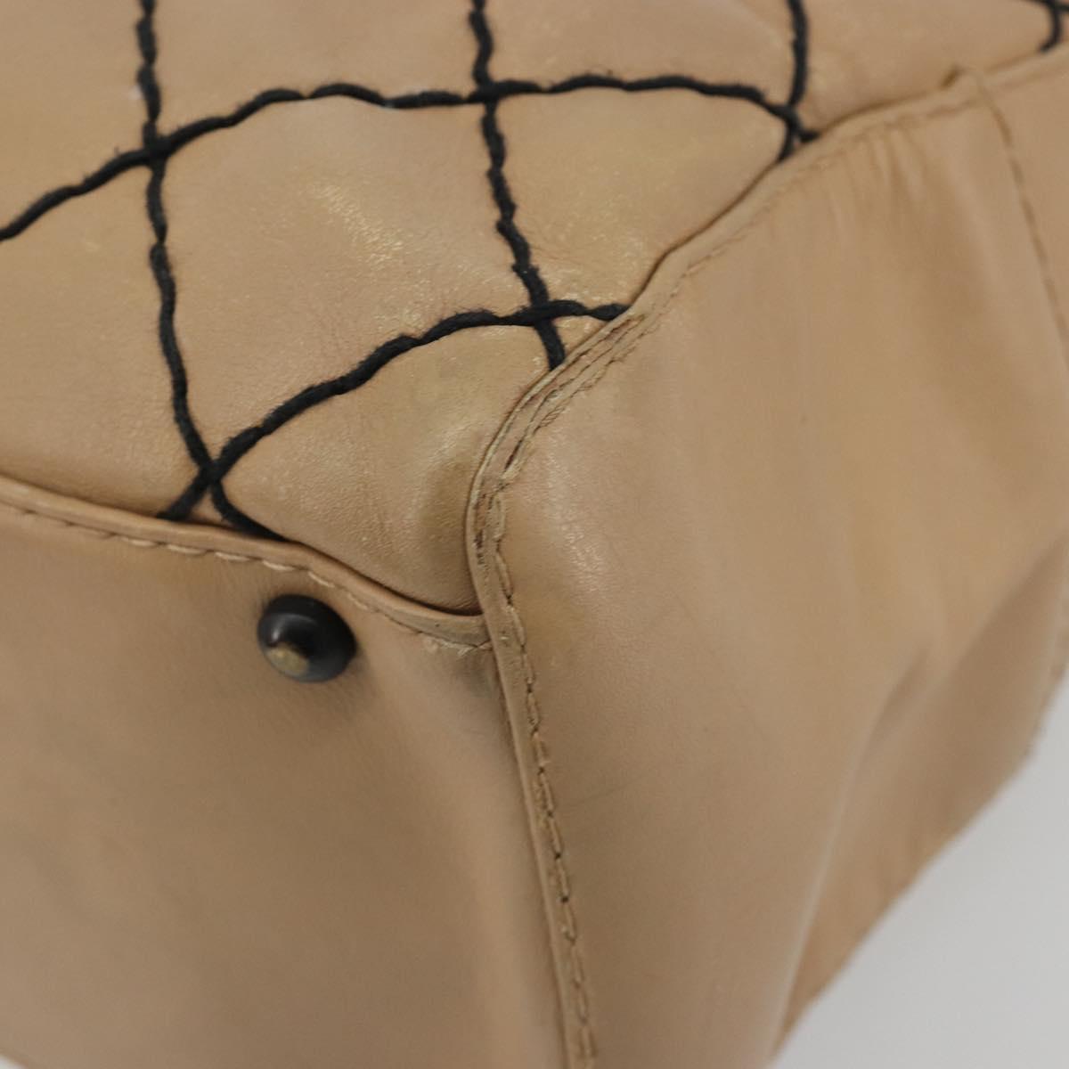 CHANEL Wild Stitch Hand Bag Leather Perfo Beige Gold CC Auth mr2706
