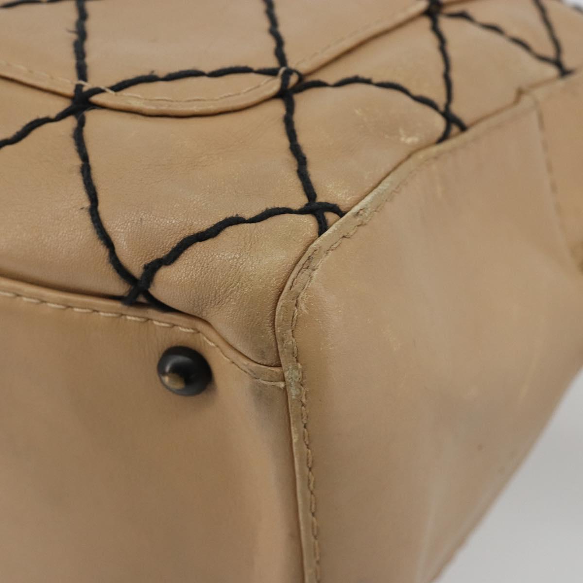 CHANEL Wild Stitch Hand Bag Leather Perfo Beige Gold CC Auth mr2706