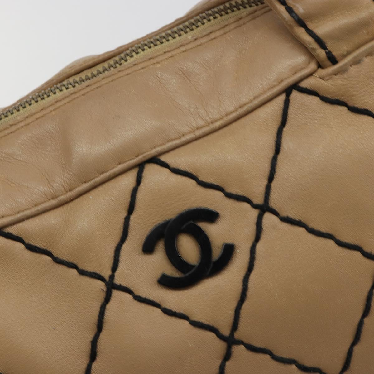 CHANEL Wild Stitch Hand Bag Leather Perfo Beige Gold CC Auth mr2706