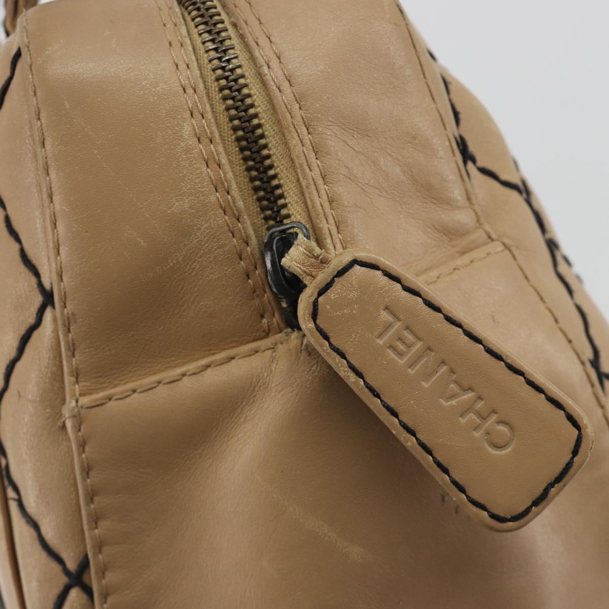 CHANEL Wild Stitch Hand Bag Leather Perfo Beige Gold CC Auth mr2706