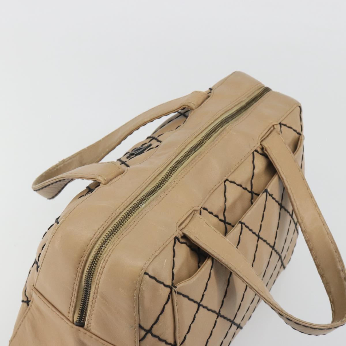 CHANEL Wild Stitch Hand Bag Leather Perfo Beige Gold CC Auth mr2706