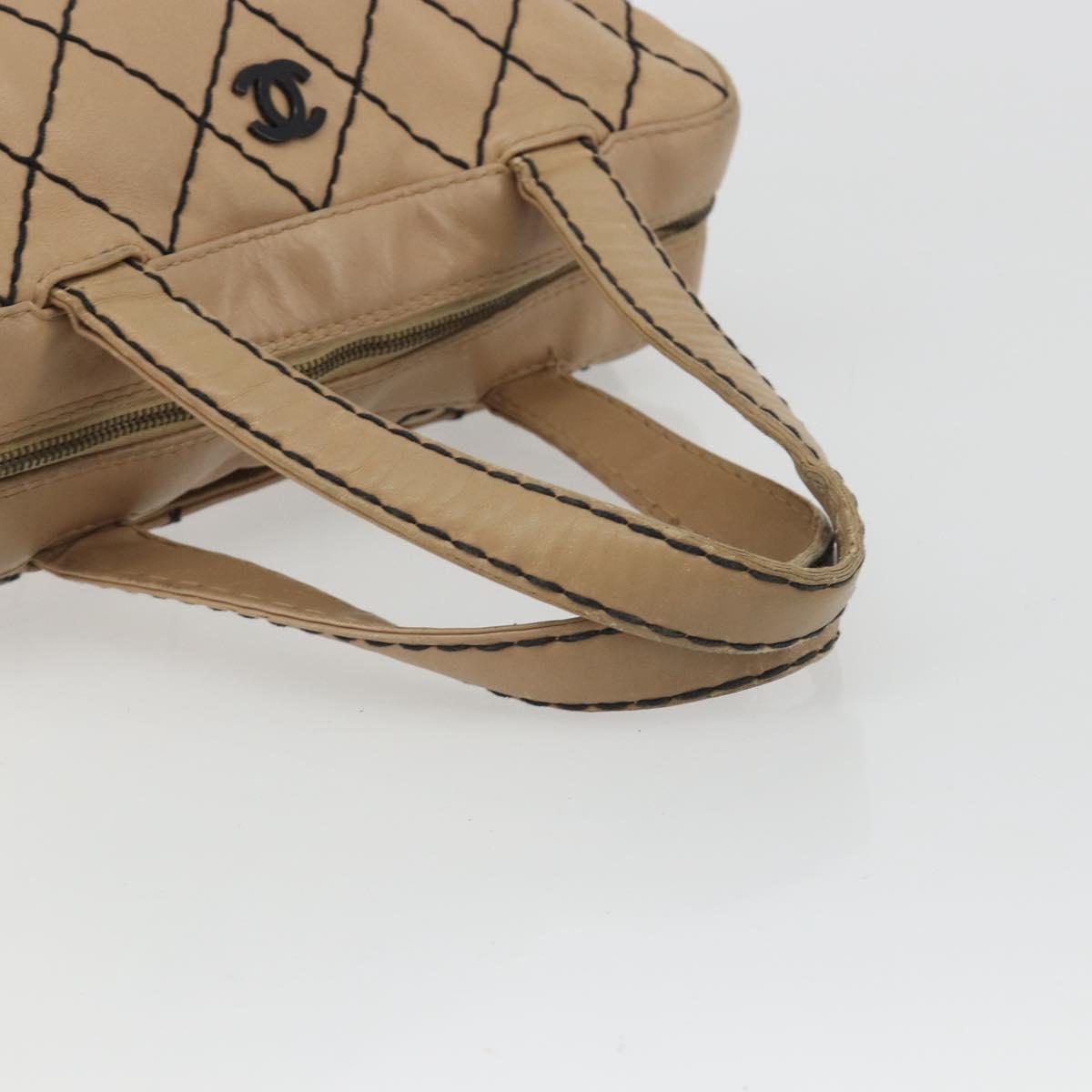 CHANEL Wild Stitch Hand Bag Leather Perfo Beige Gold CC Auth mr2706