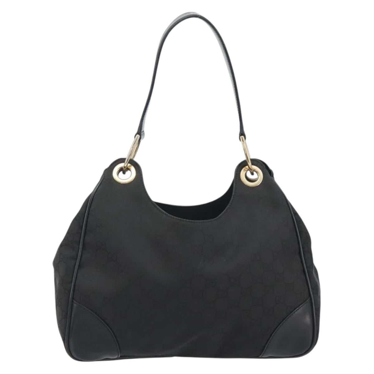 GUCCI GG Canvas Shoulder Bag Nylon Black Gold 257265 Auth mr2707A