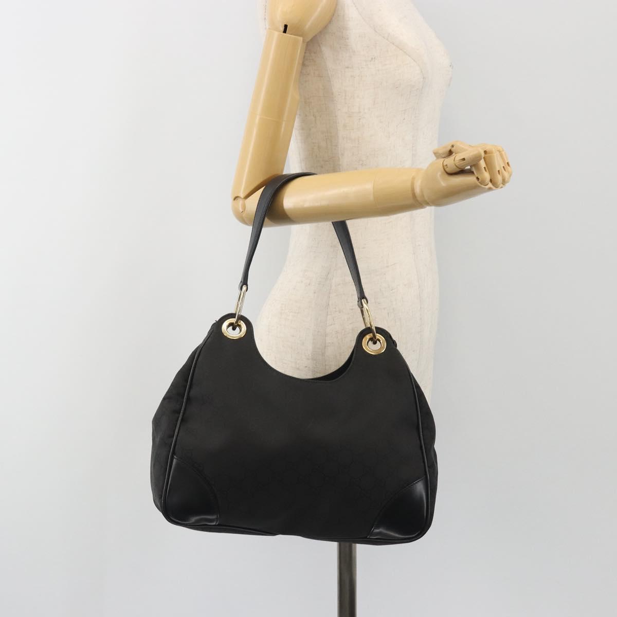 GUCCI GG Canvas Shoulder Bag Nylon Black Gold 257265 Auth mr2707A