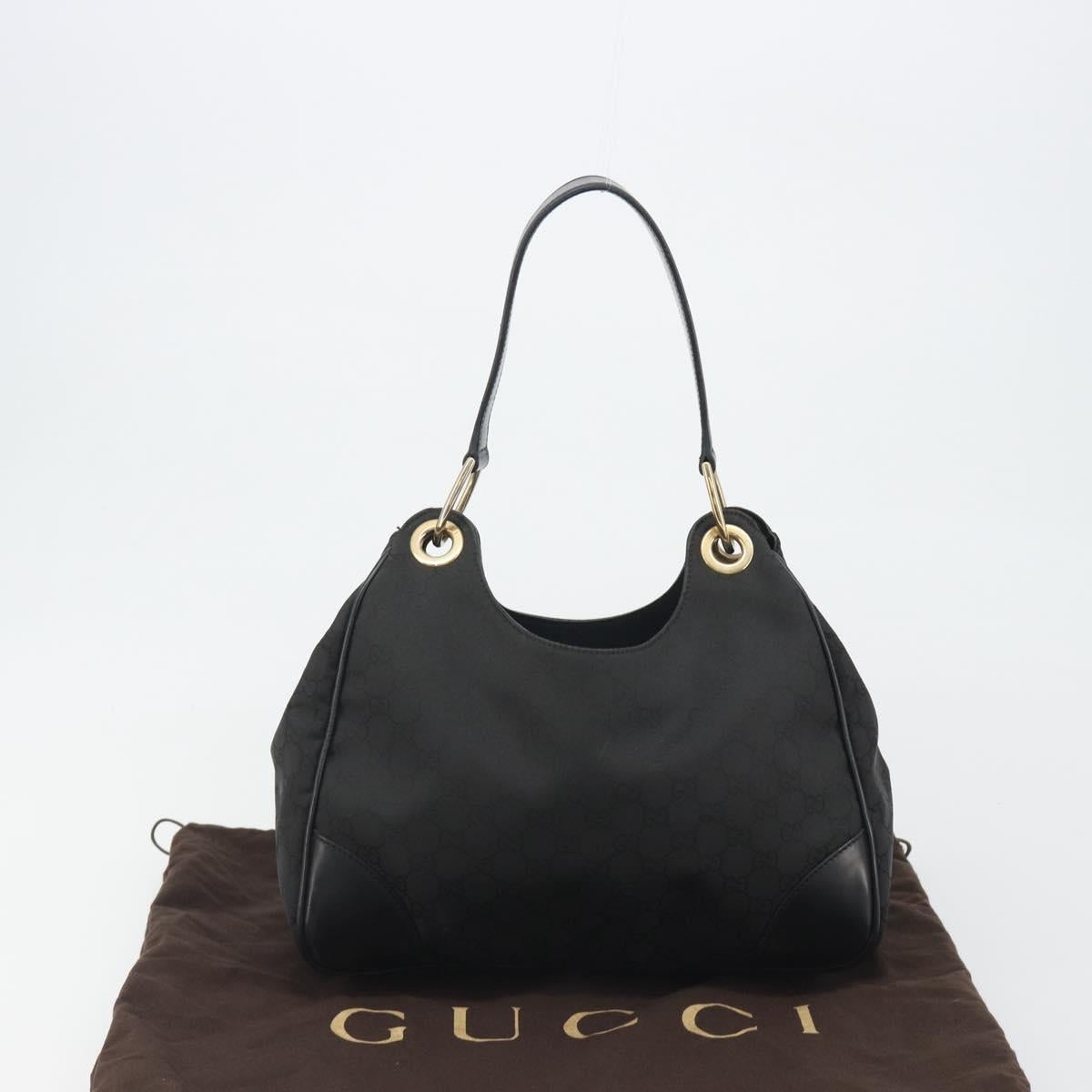 GUCCI GG Canvas Shoulder Bag Nylon Black Gold 257265 Auth mr2707A