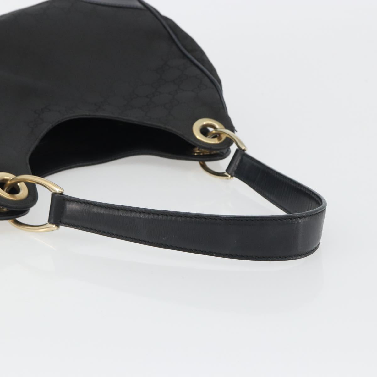 GUCCI GG Canvas Shoulder Bag Nylon Black Gold 257265 Auth mr2707A